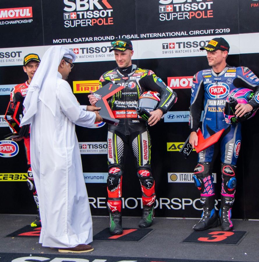 Top 3 winners of the Tissot Superpole Race of the World Superbike Championship.